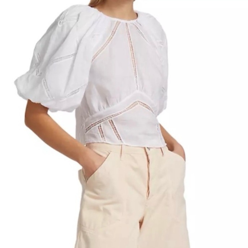 FRAME White Puff-Sleeve Eyelet Cotton Top - Women